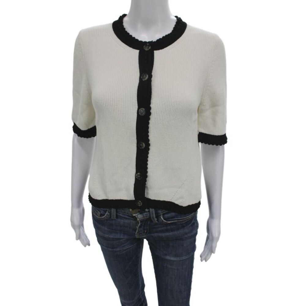Veronica Beard Women Cardigan Black Cotton Short Sleeve Size XS